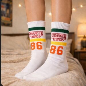 Hanes Stranger Things White Socks with Orange and Green Accents